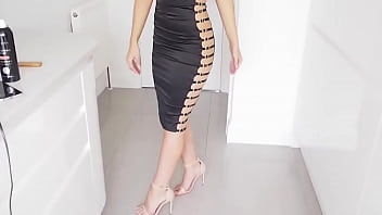 Preview 3 of Black Abusing - shiny satin dress latex