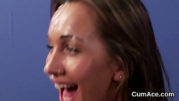 Preview 1 of Xxx Videos Sexy 2017 - Slutty peach gets jizz shot on her face eating all the cum
