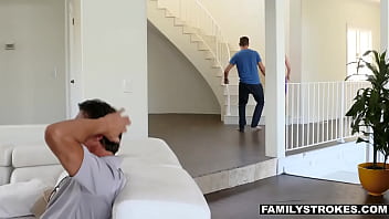 Preview 2 of Yammy Boob - Tiny MILF Stepmom And Stepson Fuck During Football Game
