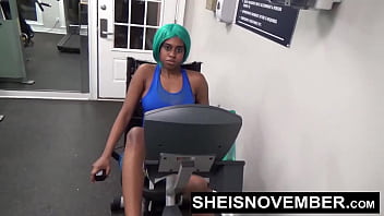 Preview 1 of 10kitty - HD Horny Little Slut Giving Me Point Of View Blowjob In Public Gym During Naked Workout,  Cute Young Black Girl Sheisnovember Exposing Her Sweaty Big Tits,  Hard Nipples,  Bubble Butt By Msnovember