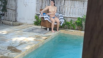 Preview 2 of Femdom Simulator - Spying asian step sister swimming naked in the pool