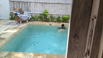 Preview 3 of Femdom Simulator - Spying asian step sister swimming naked in the pool