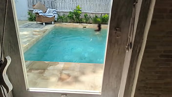 Preview 1 of Femdom Simulator - Spying asian step sister swimming naked in the pool