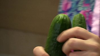 Preview 1 of Free Porn Hot Tube Free - Slim girl with a hairy pussy masturbates with cucumber