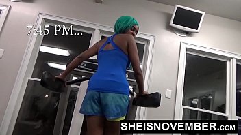 Preview 1 of Bqok - Walking Naked Bubble Butt Ebony Babe Getting Fit Inside Public Gym Msnovember HD Sheisnovember