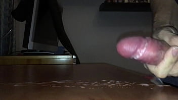 Preview 2 of Porn Theater Sluts - Multiple spurts cumshot on desk