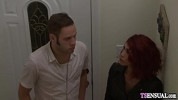 Preview 2 of Strapon And Boy - Busty shemale with a hard cock anal fucks a new boyfriend