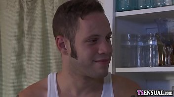 Preview 1 of Strapon And Boy - Busty shemale with a hard cock anal fucks a new boyfriend