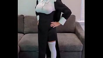 Preview 2 of Young Defloin - Sister Stella Tries On Her Nun Habit And Cosplay Costume