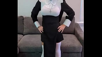 Preview 3 of Young Defloin - Sister Stella Tries On Her Nun Habit And Cosplay Costume