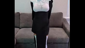 Preview 1 of Young Defloin - Sister Stella Tries On Her Nun Habit And Cosplay Costume