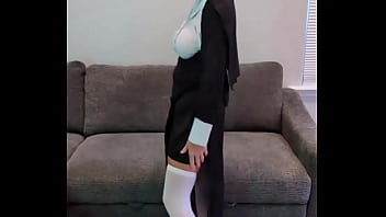 Preview 4 of Young Defloin - Sister Stella Tries On Her Nun Habit And Cosplay Costume