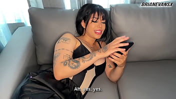 Preview 1 of Pussy Eat Boy - Beautiful pussy and cute face of a tattooed Latina in close-up POV SarahMontufar Brian Evansx