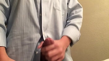 Preview 2 of Japanese Glory Hole - Blue strips shirt cum
