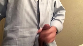 Preview 1 of Japanese Glory Hole - Blue strips shirt cum