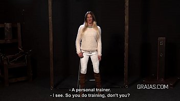 Preview 1 of Spready Pussy - Blonde fit girl punished with riding crop
