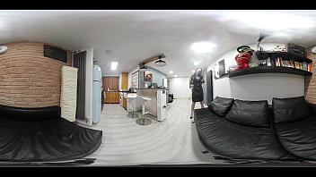 Preview 1 of Pick Up Anal Stranger - 360&deg_ VR video of sexy Roswell posing in a black leather skirt, top &amp_ long gloves