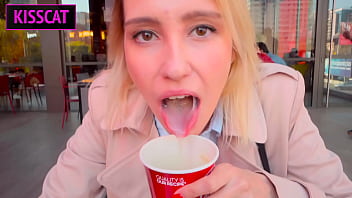 Preview 4 of Coli Cewek - Public Blowjob in Wendis Toilet &amp_ Get Coffe with Cum