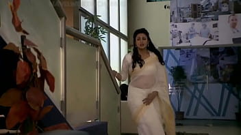 Preview 1 of Office Roomporn - Divyanka tripathi Deep Navel in low hip white transsaree