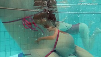 Preview 1 of Alena Croft Interracial Gangbang - Two sexy lesbians in the pool