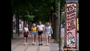 Preview 1 of Sucking Granny Titties - Hot retro orgy with 3 teen girls and 2 big dicks