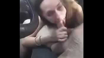 Preview 2 of Body Builder Xxx - Redhead giving a blowjob in a car with amazing deepthroat skills