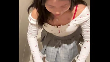 Preview 1 of Sxe Video Japan - 18 years old Asian girl sucked my in public restroom,  HUGE cumshot on her face