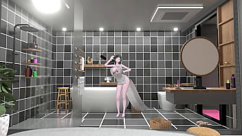 Preview 1 of School Basti - St. Louis Azur Lane Hentai Bathroom Undress Dance Tell Me Song Big Boobs Mmd 3D Green Hair (CLIP)