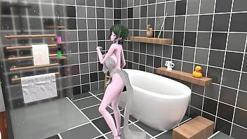 Preview 4 of School Basti - St. Louis Azur Lane Hentai Bathroom Undress Dance Tell Me Song Big Boobs Mmd 3D Green Hair (CLIP)