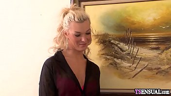Preview 2 of Carmen And The Milf Hunter - Super hot blonde shemale fucks a nervous guys small ass
