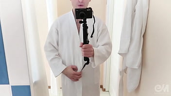 Preview 2 of Dog Licking Cum Out Of Pussy - Naked man in bath playing with his penis and making it erect
