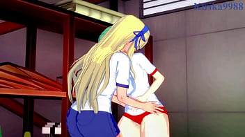 Preview 1 of Girl Licks Dog Asshole - Hikage and Katsuragi and Yomi intense lesbian play. - Senran Kagura Hentai