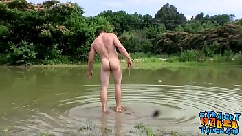 Preview 4 of Dirty Blonde Pussy Rub - Fit guy Elijah Knight jacking off outdoors near a lake