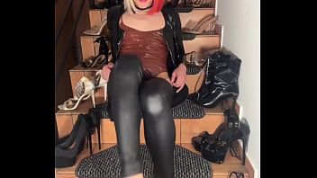Preview 2 of Denisa Heaven Sex In Table - TS High heels shopping haul fetish with cock and feet