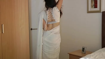 Preview 2 of Fat Amy Anal - Indian Girl Jasmine Mathur In White Indian Sari