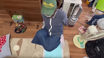Preview 1 of Dening Xxx - ロングスカートでニーハイの女装子もゆちゃんが自宅のリビングで大股開いてパンチラパンモロを自撮り撮影する