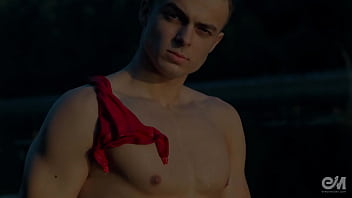 Preview 4 of Sauna Real Petting - Cute tattooed twink in red bikini undressing and bathing in the river