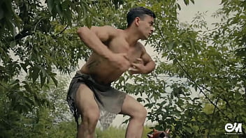 Preview 4 of Thailand Partu Sex - Sexy tarzan gay parody with barbarian boy in modern world