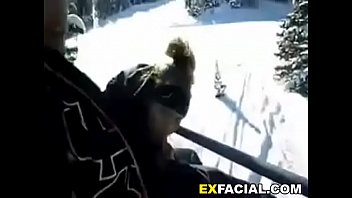 Preview 2 of Couples Teamed Ebony - GF gives blowjob on ski lift