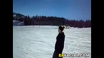 Preview 1 of Couples Teamed Ebony - GF gives blowjob on ski lift