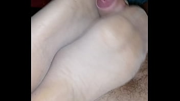 Preview 1 of Hidden Cam Masturbate - homemade footjob with nude pantyhose under leggings and cumshot