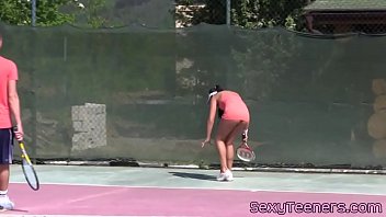 Preview 2 of Old Man Fucks Asian - Fourway teens pussyfucked on tennis court