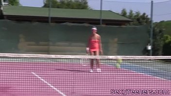 Preview 1 of Old Man Fucks Asian - Fourway teens pussyfucked on tennis court