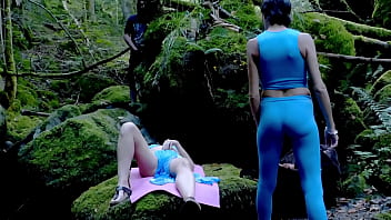 Preview 2 of New Fuck Suny Leone - Wild threesome in the forest with a voyeur (Vaginal &amp_ Anal)