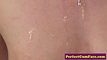 Preview 4 of Per In Her Face - Inked babe facialized after shaking her ass