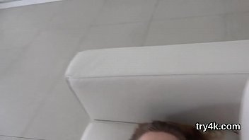 Preview 4 of Bare Butt - Natural cutie sucks penis in pov and gets narrow slit shagged