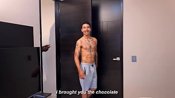 Preview 1 of Britanya Razavi Porno - My boyfriend surprises me with a big cock chocolate and we end up in an interracial threesome