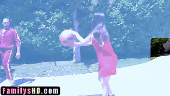 Preview 2 of Asian Fuck With Black Guy - I want to learn how to play basketball with my stepdad,  but my goal is to have sex with him,  so maybe parading around the kitchen naked can get me what I want