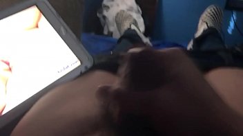 Preview 4 of Yleboobs Busty Teen - me masturbating to interracial porn.