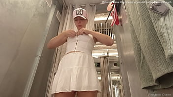 Preview 2 of Do Gxxxwww - Sexy try on haul clothes fitting in the mall. Naked  in the fitting room of the mall